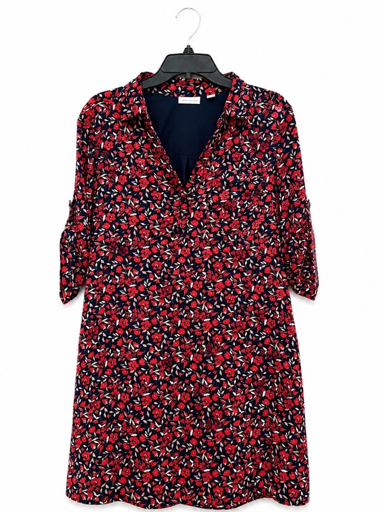 LOFT Dresses & Skirts - LOFT Red Navy Floral Shirt Dress 3/4 Sleeve Women’s Medium